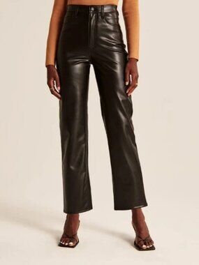 Abercrombie & Fitch Black Faux Leather The Ankle Straight High Rise - Size 4/27